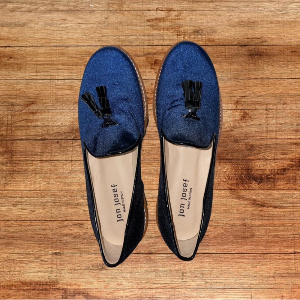 Beautiful Blue Velvet Jon Josef Women’s Gogo Loafer. Never Worn.